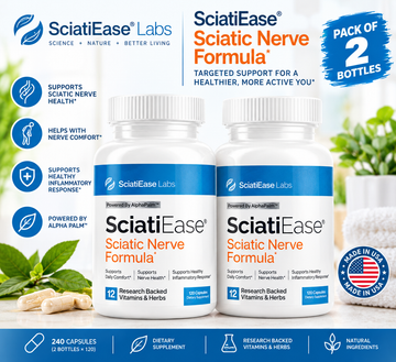 SciatiEase Sciatic Nerve Formula with AlphaPalm™ – 120 Capsules x 2 Bottles | 240 Capsules Dietary Supplement