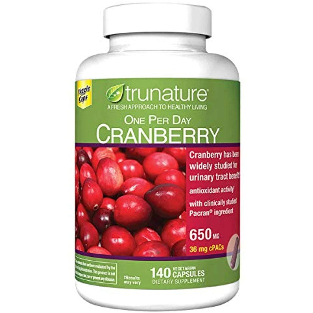 trunature Cranberry 650mg, 140 Vegetarian Capsules – Urinary Tract & Antioxidant Support Supplement