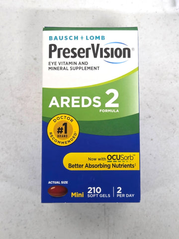 Bausch + Lomb PreserVision AREDS 2 Eye Vitamins & Mineral Supplement, 210 Mini Soft Gels with OCUSorb