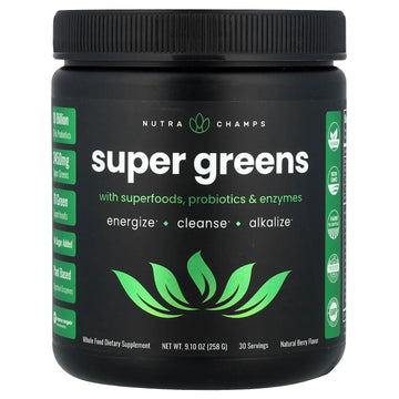 NutraChamps Super Greens Powder 9.10 oz – Superfoods, Probiotics & Digestive Enzymes, 30 Servings