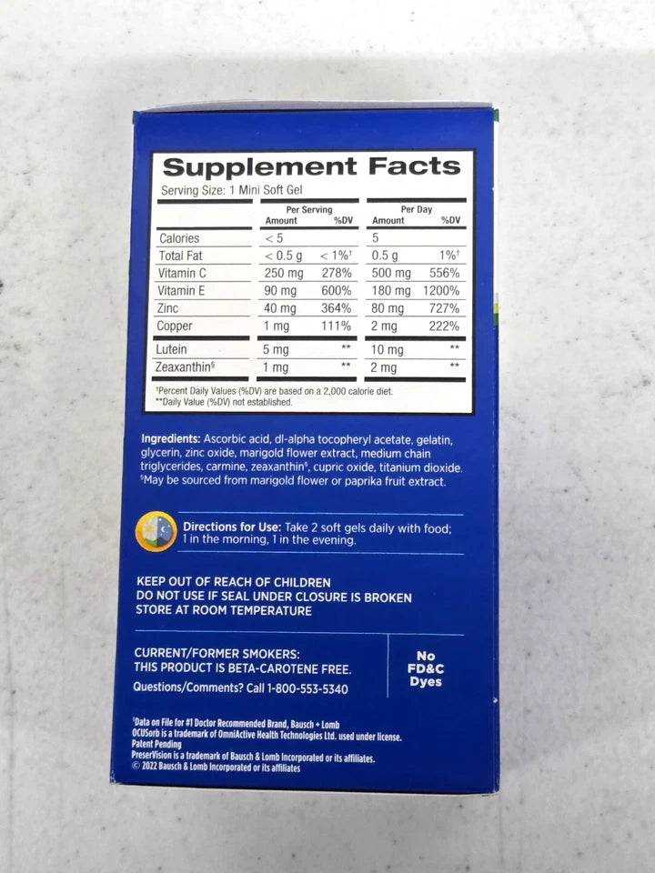 Bausch + Lomb PreserVision AREDS 2 Eye Vitamins & Mineral Supplement, 210 Mini Soft Gels with OCUSorb