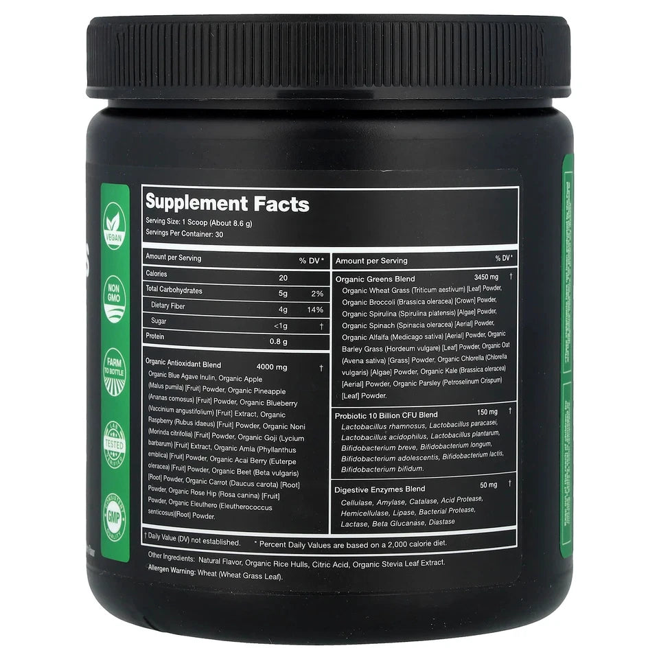 NutraChamps Super Greens Powder 9.10 oz – Superfoods, Probiotics & Digestive Enzymes, 30 Servings