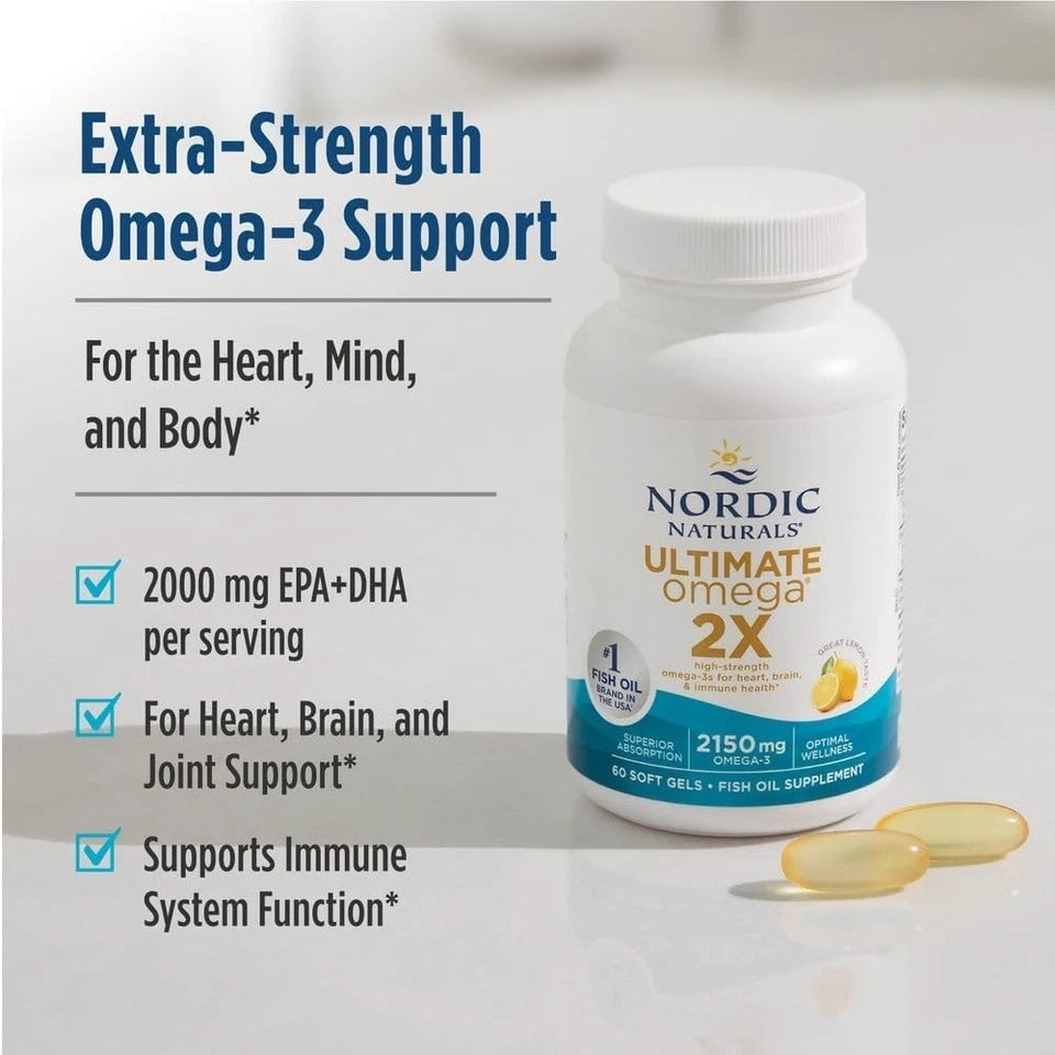 Nordic Naturals Ultimate Omega 2X 120 Soft Gels – 2150 mg Omega-3 Fish Oil, EPA & DHA, Lemon